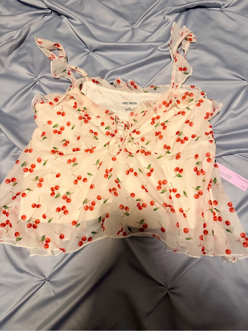 wild fable White Cherry-Print Tie-Front Tank Top